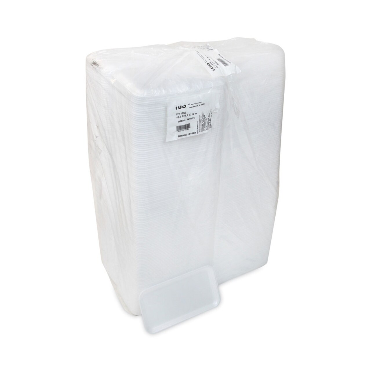 Pactiv Corp. 10.75 in. x 5.7 in. x 0.65 in. No. 10S Foam Supermarket Tray - White (500/Carton)